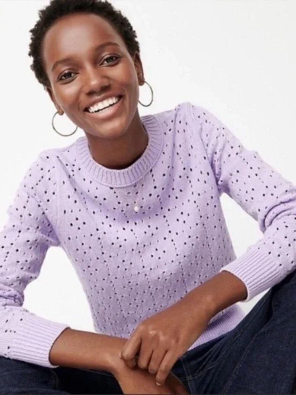 J Crew Point Sur Pointelle Cotton Sweater